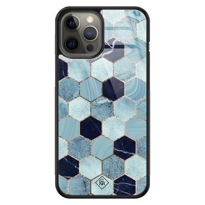 iPhone 12 Pro Max glazen hardcase - Blue cubes iPhone 12 Pro Max glazen hardcase - Blue cubes