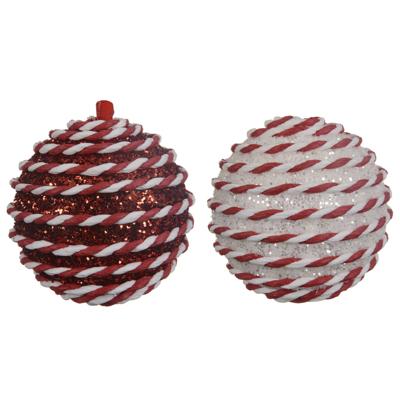 Kerstbal foam swirl 8 cm rood / wit - thumbnail