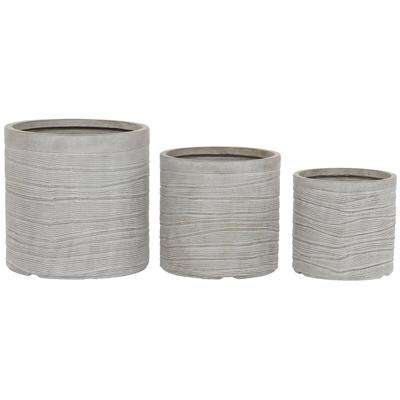 Plantenbakkenset Home ESPRIT Beige Glasvezel Magnesium 44,5 x 44,5 x 44 cm (3 Stuks)
