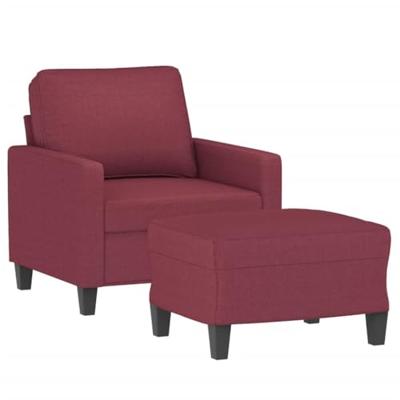 Fauteuil met voetenbank 60 cm stof wijnrood