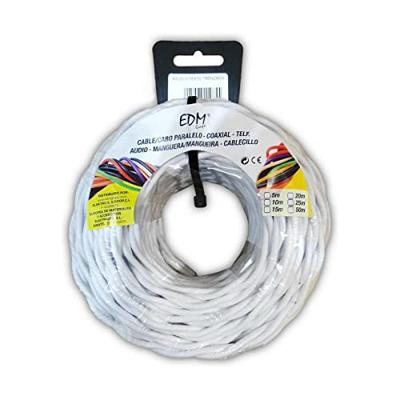EDM 11887 parallelle kabel van gevlochten textiel, wit, 2 x 2,5 mm x 5 m