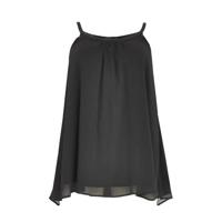 Yoek semi-transparante top VOILE met plooien zwart - thumbnail