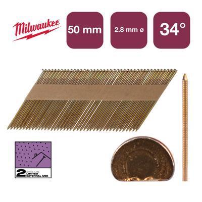 Milwaukee Nagels D-kop 34° 50mm | Ring Schacht | Gegalvaniseerd | VE=2200 - 4932492606 Milwaukee Nagels D-kop 34° 50mm | Ring Schacht | Gegalvaniseerd | VE=2200 - 4932492606