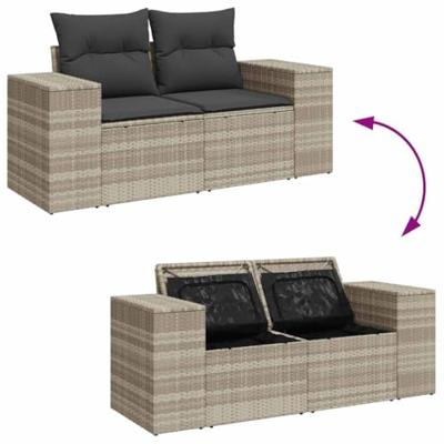 4-delige Loungeset met kussens poly rattan lichtgrijs