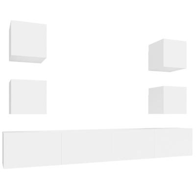 6-delige Tv-meubelset bewerkt hout wit - thumbnail