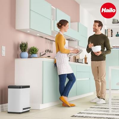 Hailo Öko uno plus M 6192300 Afvalbak 17 l Plaatstaal (b x h x d) 320 x 430 x 340 mm Wit Met voetpedaal 1 stuk(s)