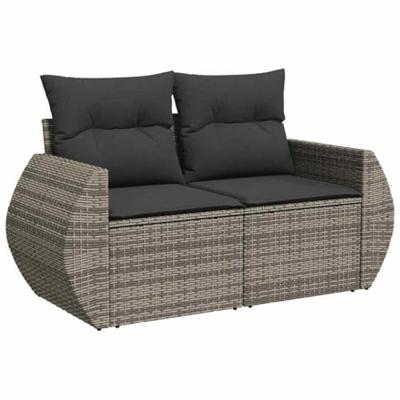5-delige Loungeset met kussens poly rattan grijs
