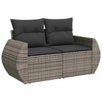 5-delige Loungeset met kussens poly rattan grijs - thumbnail