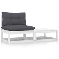 2-delige Loungeset met kussens massief grenenhout wit - thumbnail