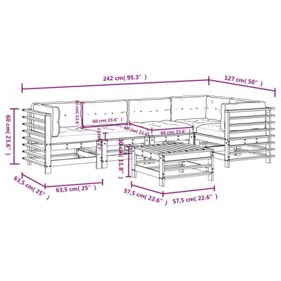 6-delige Loungeset met kussens massief hout grijs