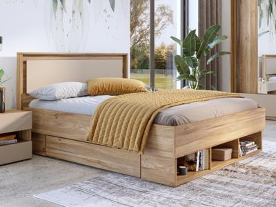 Bed IMPALUNA 140x200 cm mauvella eik met lades Bed IMPALUNA 140x200 cm mauvella eik met lades
