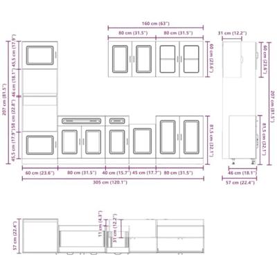 7-delige Keukenkastenset Kalmar bewerkt hout wit