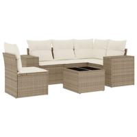6-delige Loungeset met kussens poly rattan beige - thumbnail