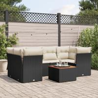 7-delige Loungeset met kussens poly rattan zwart - thumbnail
