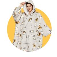 Draagbare deken met capuchon & mouwen - katjes - thumbnail