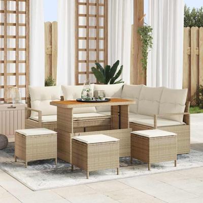Tuinbankenset met kussen 9 pcs Beige poly rattan