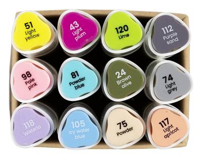 Creativ Company Tekenstift, lijndikte 1+8 mm, pastelkleuren, 12 stuk/ 1 doos