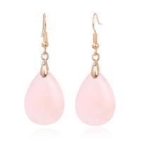 Goudkleurige Oorbellen voor Dames met Druppelvormige Roze Kwarts Hanger - thumbnail