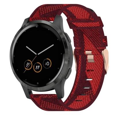 By Qubix - Compatible met Garmin Venu 3s / Vivoactive 4s / Venu 2s / Vivomove 3s / Forerunner 255s - Canvas nylon bandje - Rood - Compatible Garmin bandje