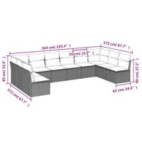 10-delige Loungeset met kussens poly rattan zwart - thumbnail