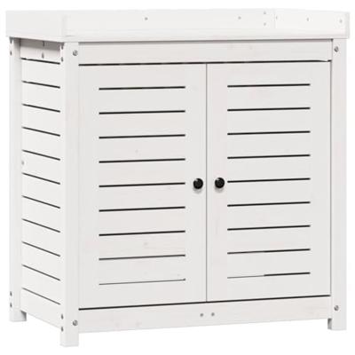 Oppottafel met schappen 82,5x50x86,5 cm massief grenenhout wit - thumbnail