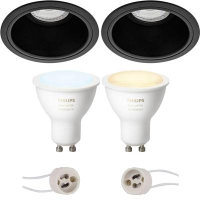 Pragmi Minko Pro - Inbouw Rond - Mat Zwart - Verdiept - Ø90mm - Philips Hue - LED Spot Set GU10 - White Ambiance - Bluetooth