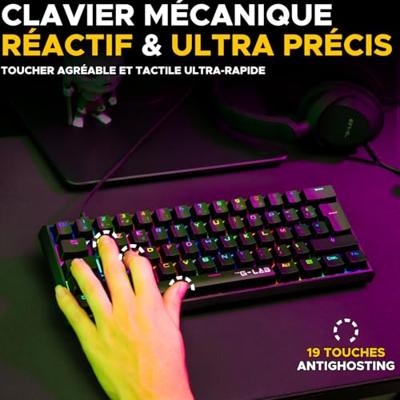 The G-Lab - Keyz Thallium - Mechanisch toetsenbord 60% USB - Red Switch verwisselbaar - Mini Gamer-toetsenbord, mechanisch toetsenbord, ultra-compact formaat, 100% aanpasbaar. Pc/ps4/Ps5/xbox - Azerty