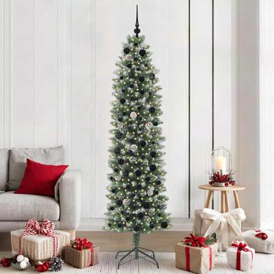VidaXL Kunstmatige slanke kerstboom met 300 led groen en wit 210 cm