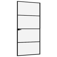 VidaXL Binnendeur 93x201,5 cm gehard glas en aluminium smal zwart - thumbnail