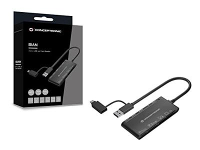 Conceptronic StreamVault BIAN03B geheugenkaartlezer USB 3.2 Gen 1 (3.1 Gen 1) Type-A Zwart