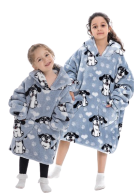 Hondjes deken kind met capuchon - fleece poncho-128 t/m 152 (ca.7-10 jaar)