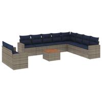 11-delige Loungeset met kussens poly rattan grijs - thumbnail
