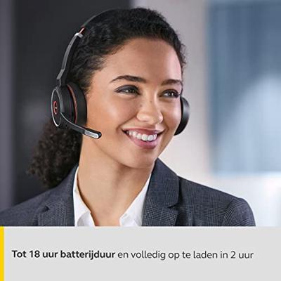 Jabra Evolve 75 MS Draadloze Stereo On-Ear Headset – Microsoft-gecertificeerde Koptelefoon met Lange Batterijduur – USB Bluetooth Adapter – Zwart