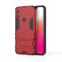 Schokbestendige PC + TPU Case voor Xiaomi Redmi Note 6 met houder (rood) - thumbnail