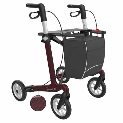 Server CF carbon ultralichtgewicht rollator | Gewicht: 5,4 kg | Kleur: Zwart/Rood | Soft banden | Large (standaard) 165 - 200 cm | Rehasense