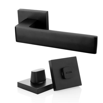 Mooi Deurbeslag Deurklink Nova21 geveerd zwart met WC slot Mooi Deurbeslag Deurklink Nova21 geveerd zwart met WC slot