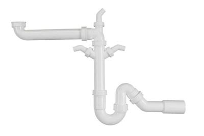 Kirchhoff Kunststof ruimtebesparende spoelbak buisvormige sifon, wit, 1 1/2" H x 50 mm, met 3/4" apparaataansluiting - 98833748