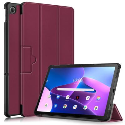 Lunso - Lenovo Tab M10 Plus Gen 3 (3e generatie) - Tri-Fold Bookcase hoes - Bordeaux Rood Lunso - Lenovo Tab M10 Plus Gen 3 (3e generatie) - Tri-Fold Bookcase hoes - Bordeaux Rood