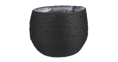 Mica Decorations Bloempot - rotan - zwart - jute - 22 x 19 cm - Plantenpotten