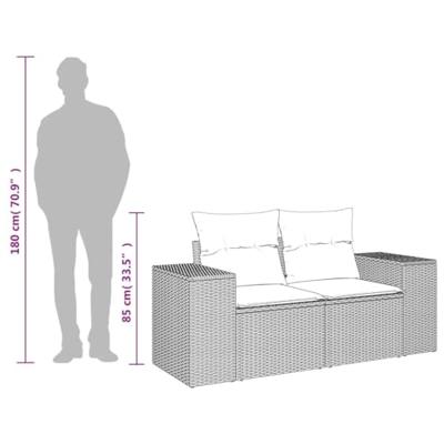 Tuinbank 2-zits met kussens poly rattan grijs