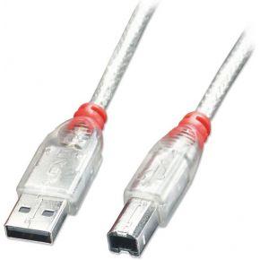 LINDY 41751 USB-kabel USB 2.0 USB-A stekker, USB-B stekker 0.50 m Transparant