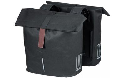 Basil city dubbele fietstas - waterafstotend polyester - zwart - universal bridge systeem - 28-32l