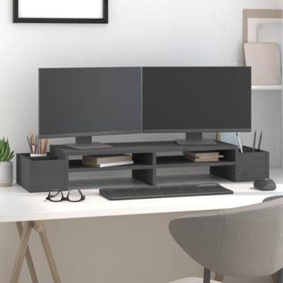 Monitorstandaard 100x27,5x15 cm massief grenenhout grijs Monitorstandaard 100x27,5x15 cm massief grenenhout grijs