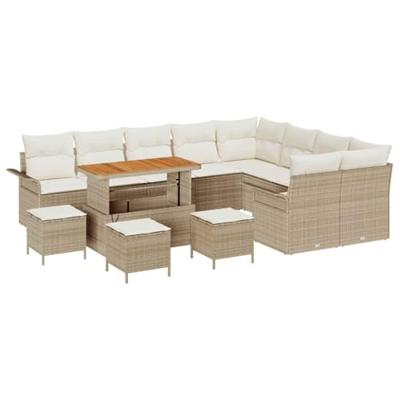 Tuinbankenset met kussen 13 pcs Beige poly rattan