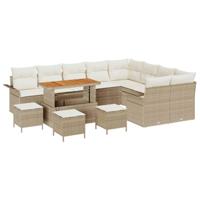 Tuinbankenset met kussen 13 pcs Beige poly rattan - thumbnail