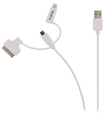 Valueline VLMP39410W1.00 Sync- en Oplaadkabel Usb 2.0 A Male - Micro B Male met Lightning-adapter en 30-pins Dock-adapter 1,00 M Wit