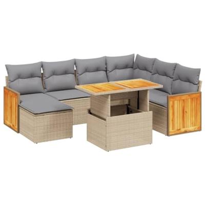 8-delige Loungeset met kussens poly rattan beige