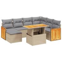 8-delige Loungeset met kussens poly rattan beige - thumbnail