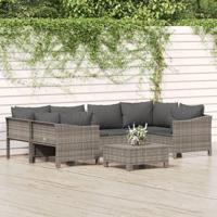 7-delige Loungeset met kussens poly rattan grijs - thumbnail