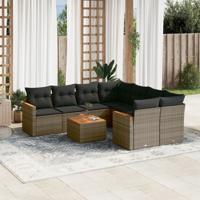 9-delige Loungeset met kussens poly rattan grijs - thumbnail